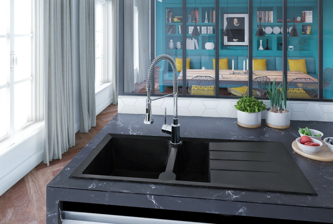 Liquida LP15BL 1.5 Bowl Composite Reversible Inset Black Kitchen Sink - GRADED