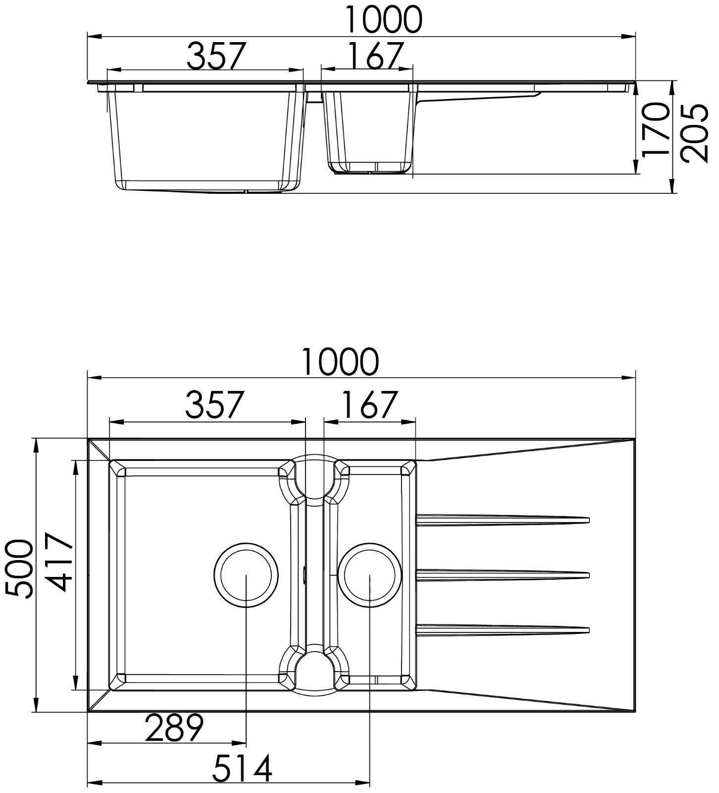 Liquida LP15BL 1.5 Bowl Composite Reversible Inset Black Kitchen Sink - GRADED
