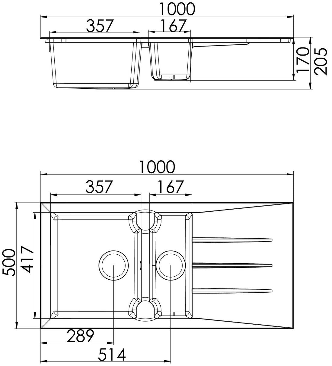 Liquida LP15BL 1.5 Bowl Composite Reversible Inset Black Kitchen Sink - GRADED