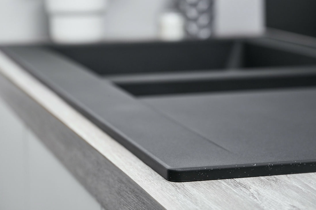 Liquida EW15BL 1.5 Bowl Composite Reversible Inset Black Kitchen Sink With Waste