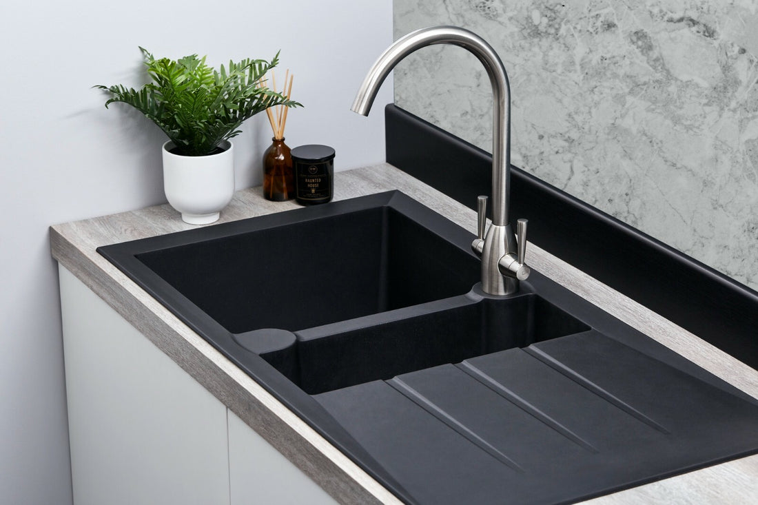 Liquida LP15BL 1.5 Bowl Composite Reversible Inset Black Kitchen Sink - GRADED