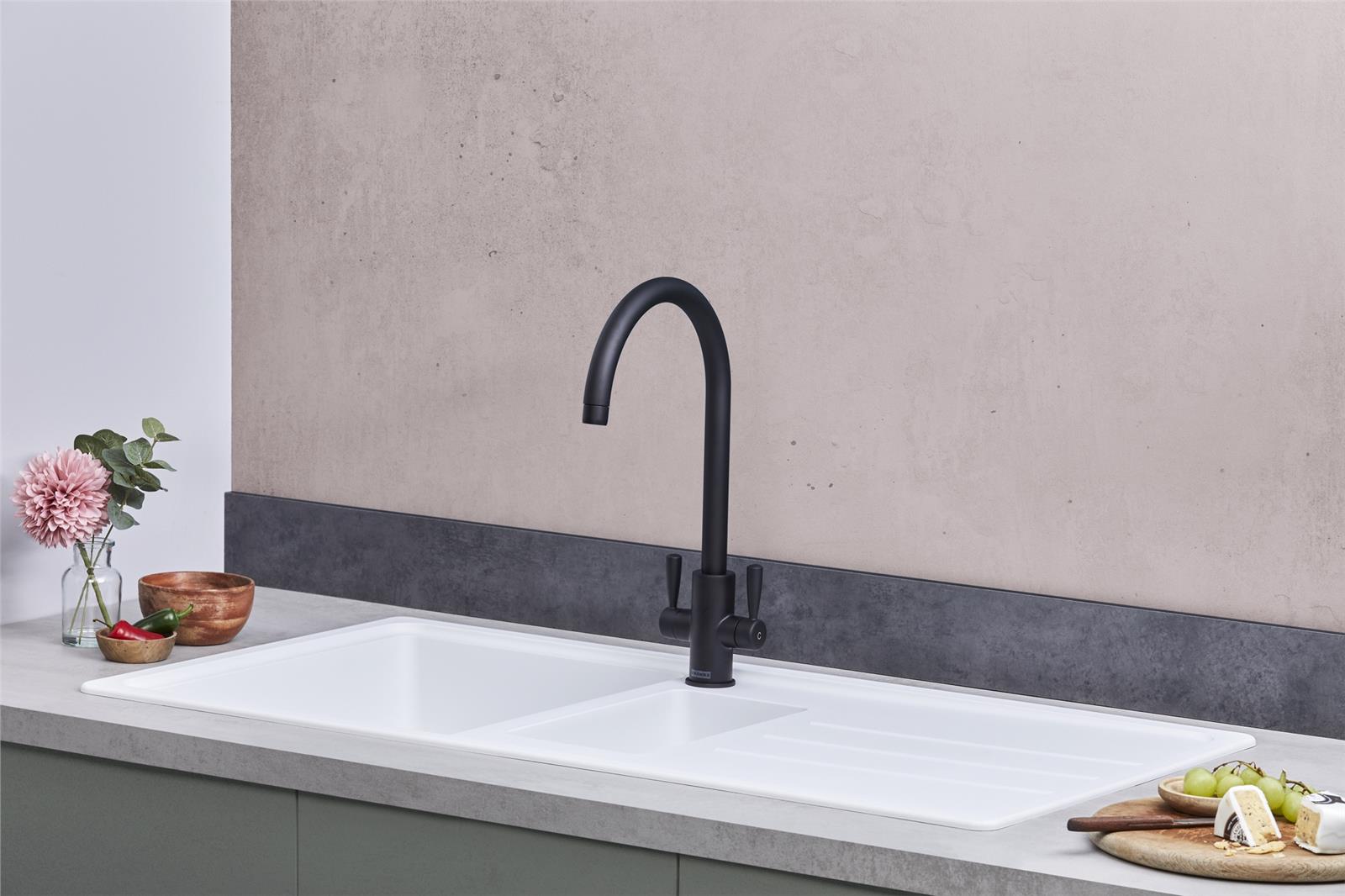 Franke Junos JSD651-97PW 1.5 Bowl Tectonite Reversible Inset White Kitchen Sink