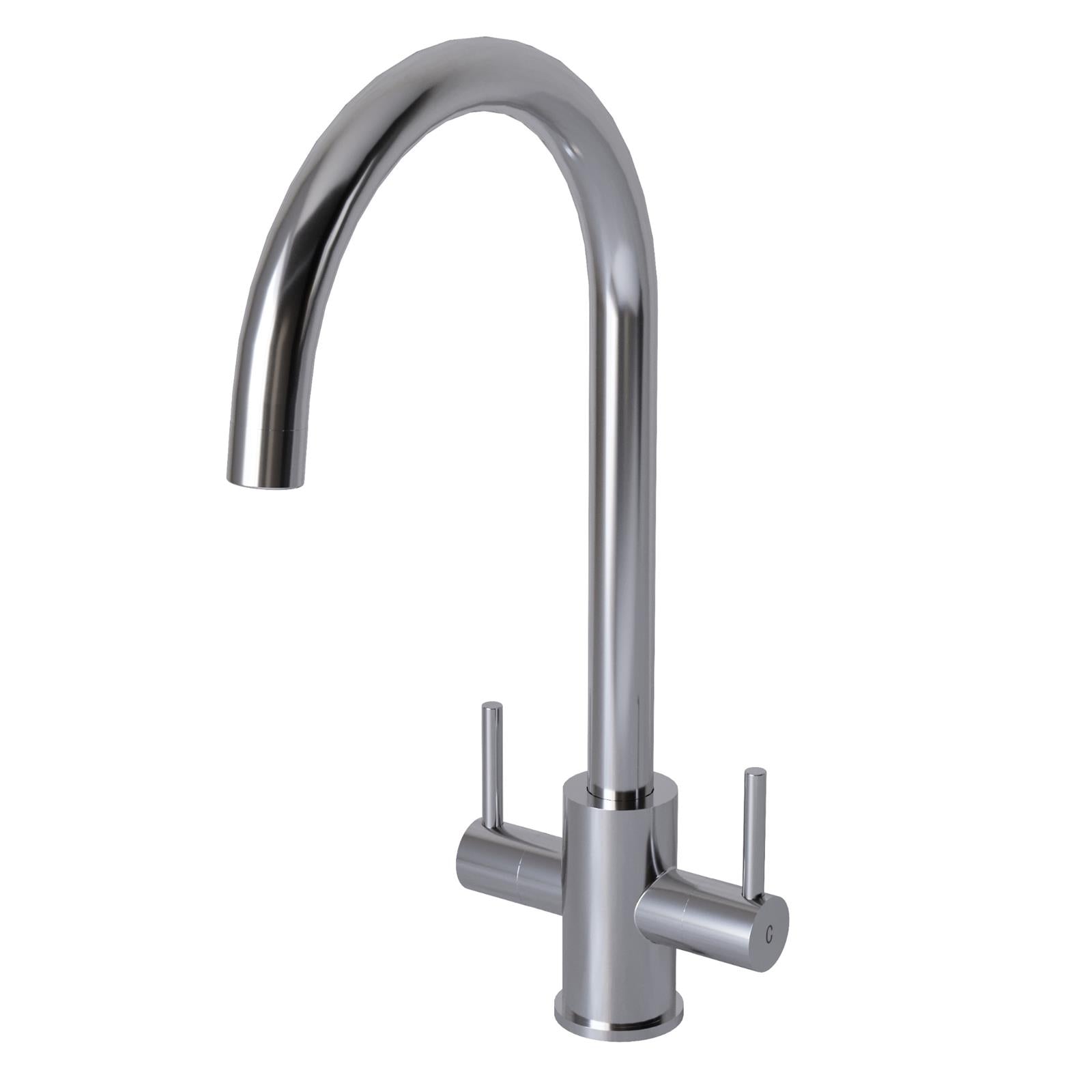 Liquida AD397CH Chrome Swan Neck Twin Lever Kitchen Mixer Tap - GRADED