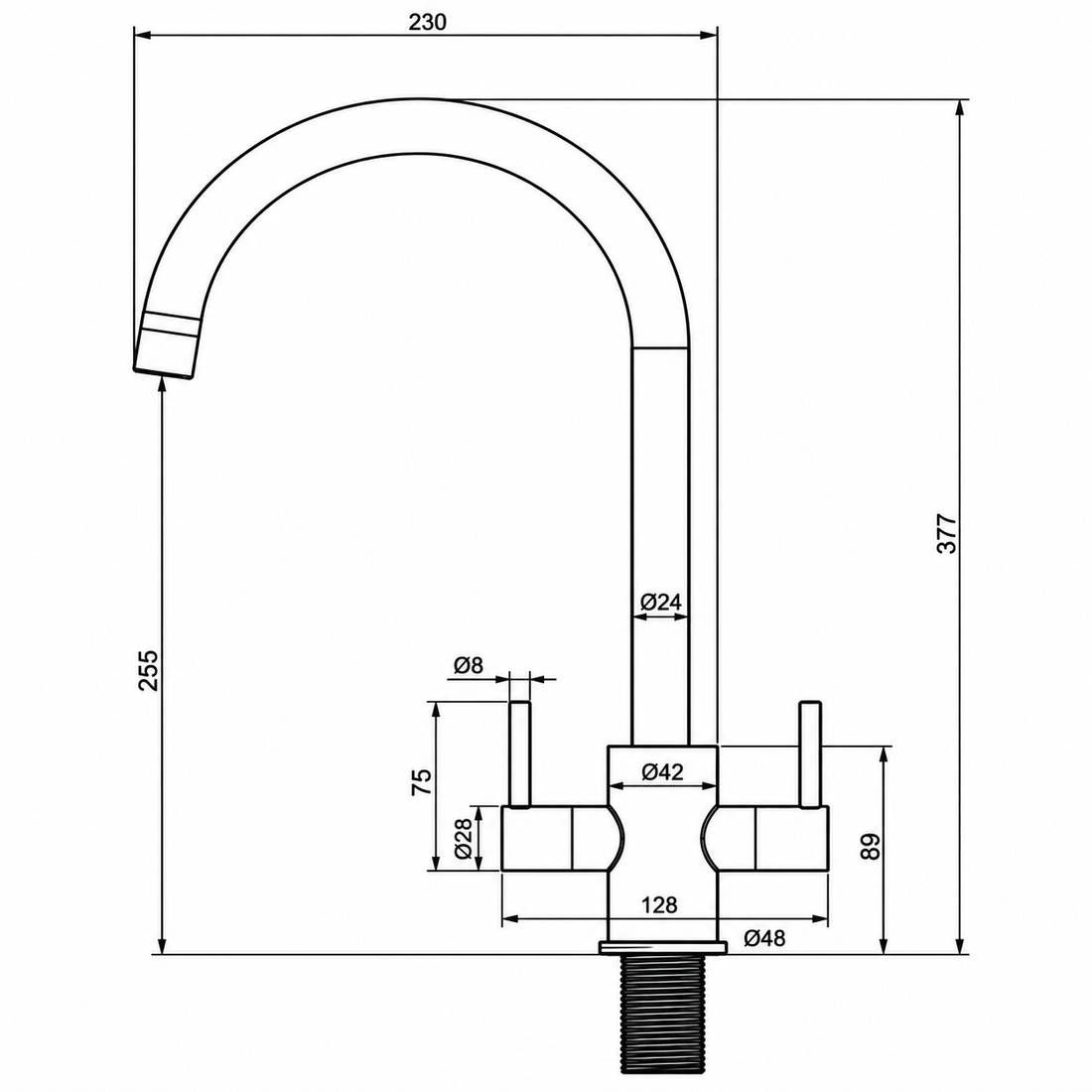 Liquida AD397CH Chrome Swan Neck Twin Lever Kitchen Tap