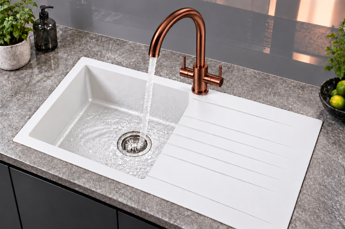 Liquida AD396CP Monobloc Swan Neck Twin Lever Copper Kitchen Mixer Tap