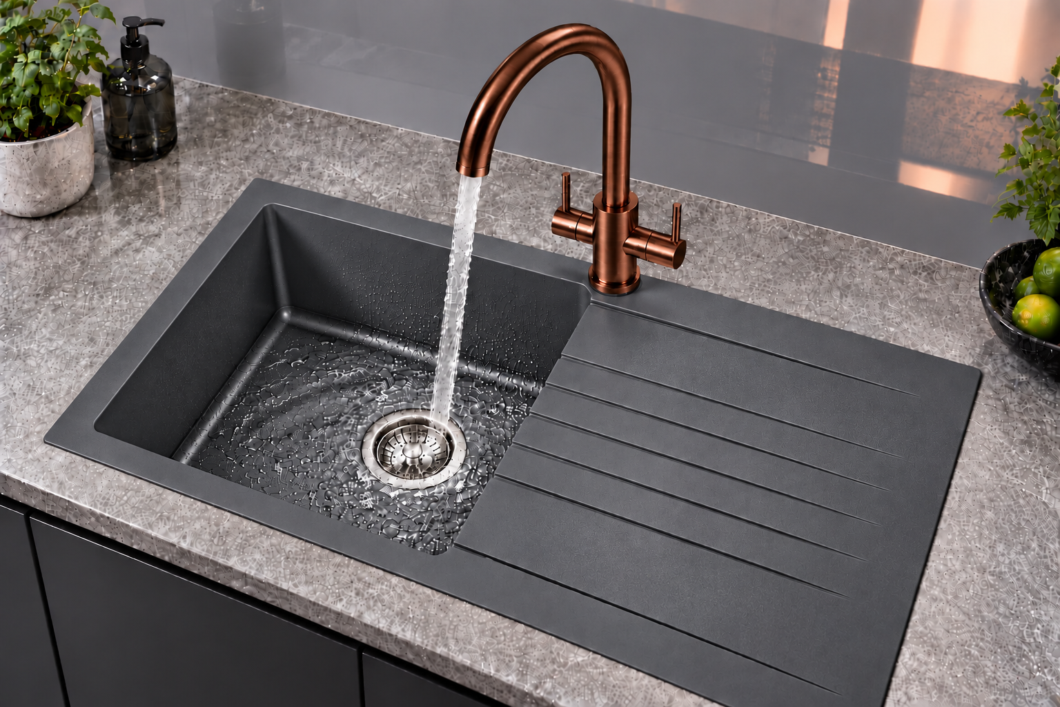 Liquida AD396CP Monobloc Swan Neck Twin Lever Copper Kitchen Mixer Tap