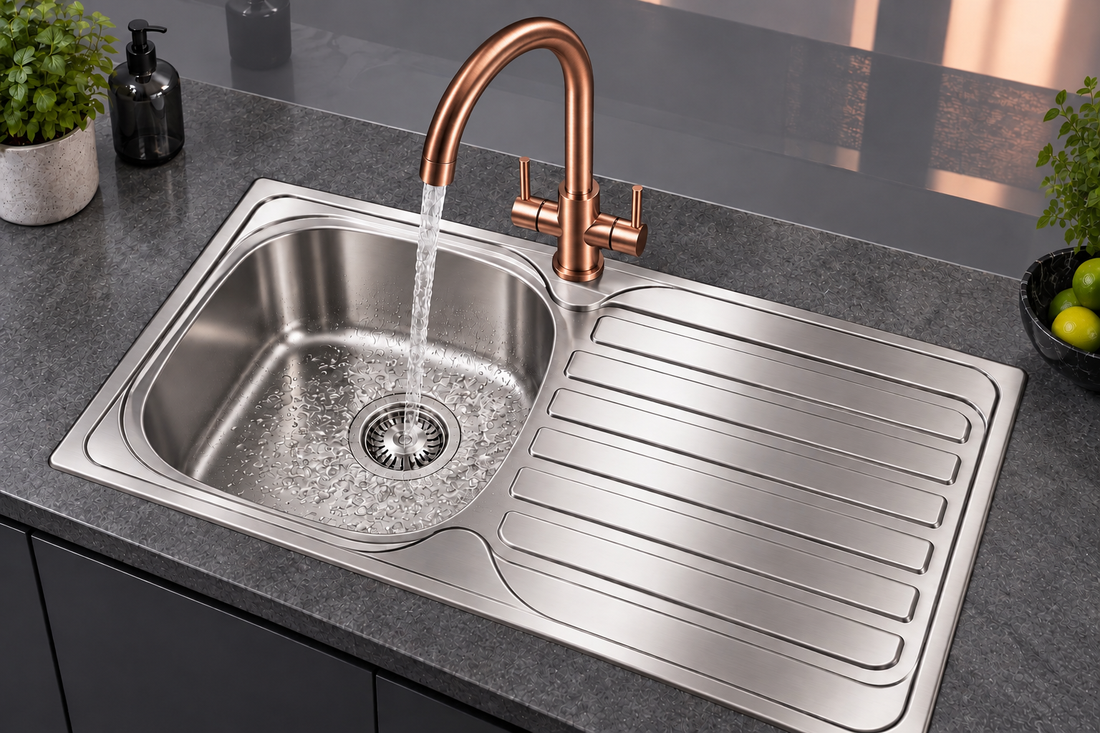 Liquida AD396CP Monobloc Swan Neck Twin Lever Copper Kitchen Mixer Tap