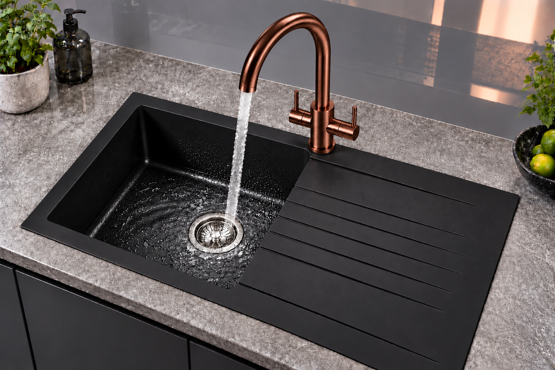 Liquida AD396CP Monobloc Swan Neck Twin Lever Copper Kitchen Mixer Tap