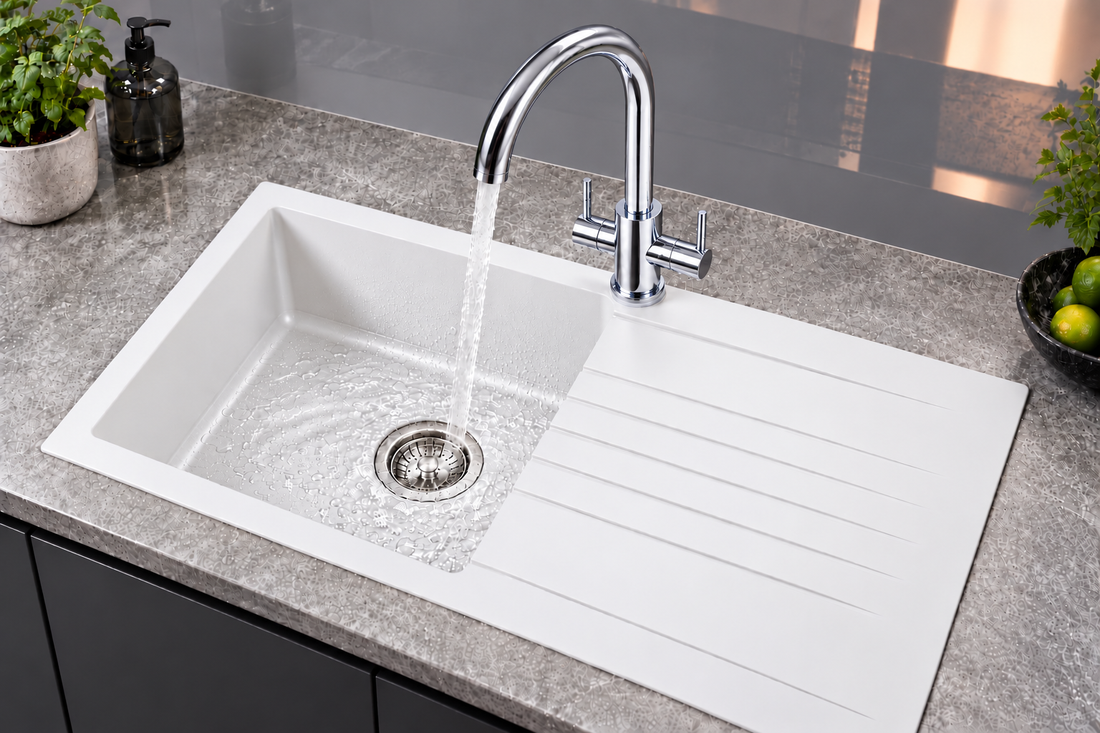 Liquida AD397CH Swan Neck Twin Lever Kitchen Mixer Tap In Chrome