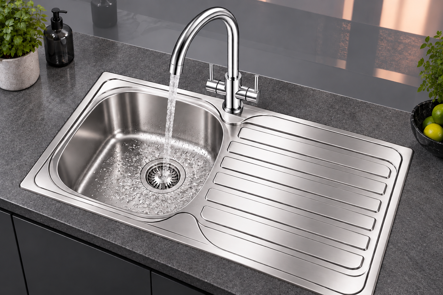 Liquida AD397CH Swan Neck Twin Lever Kitchen Mixer Tap In Chrome