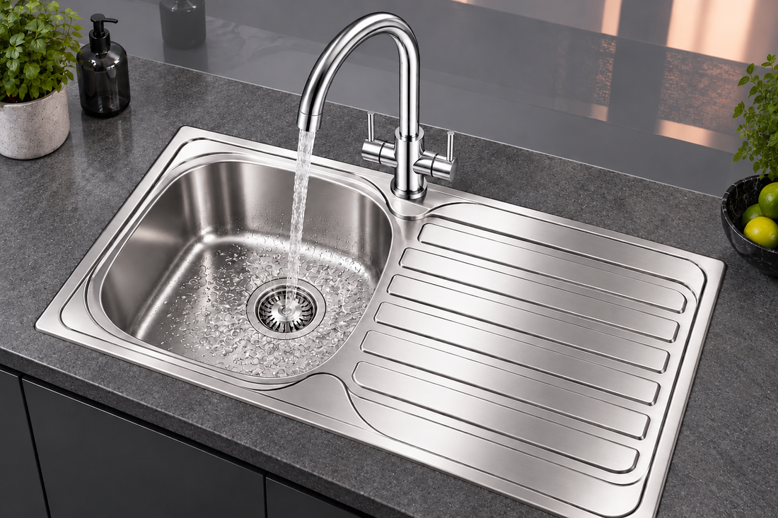 Liquida AD397CH Swan Neck Twin Lever Kitchen Mixer Tap In Chrome