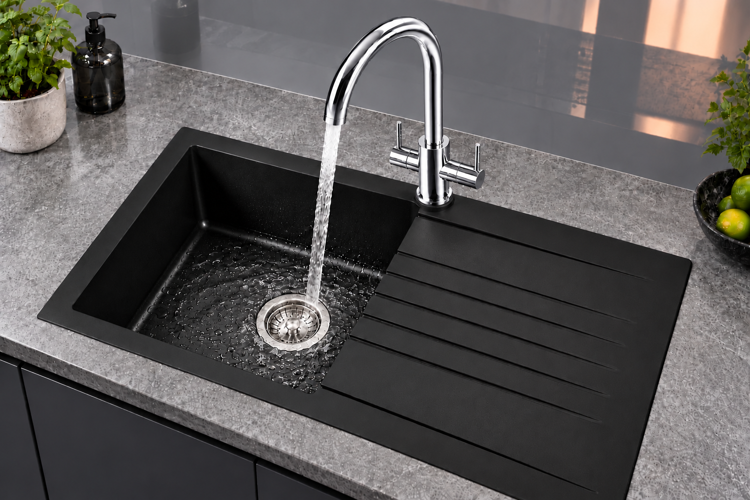 Liquida AD397CH Swan Neck Twin Lever Kitchen Mixer Tap In Chrome