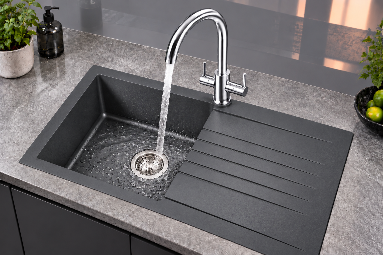 Liquida AD397CH Swan Neck Twin Lever Kitchen Mixer Tap In Chrome