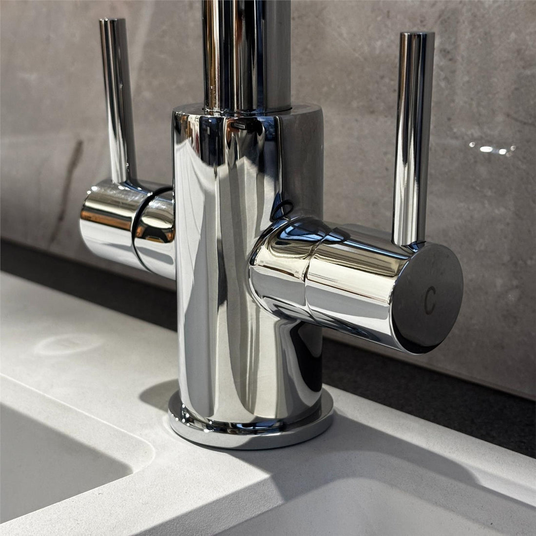 Liquida AD397CH Chrome Swan Neck Twin Lever Kitchen Mixer Tap - GRADED