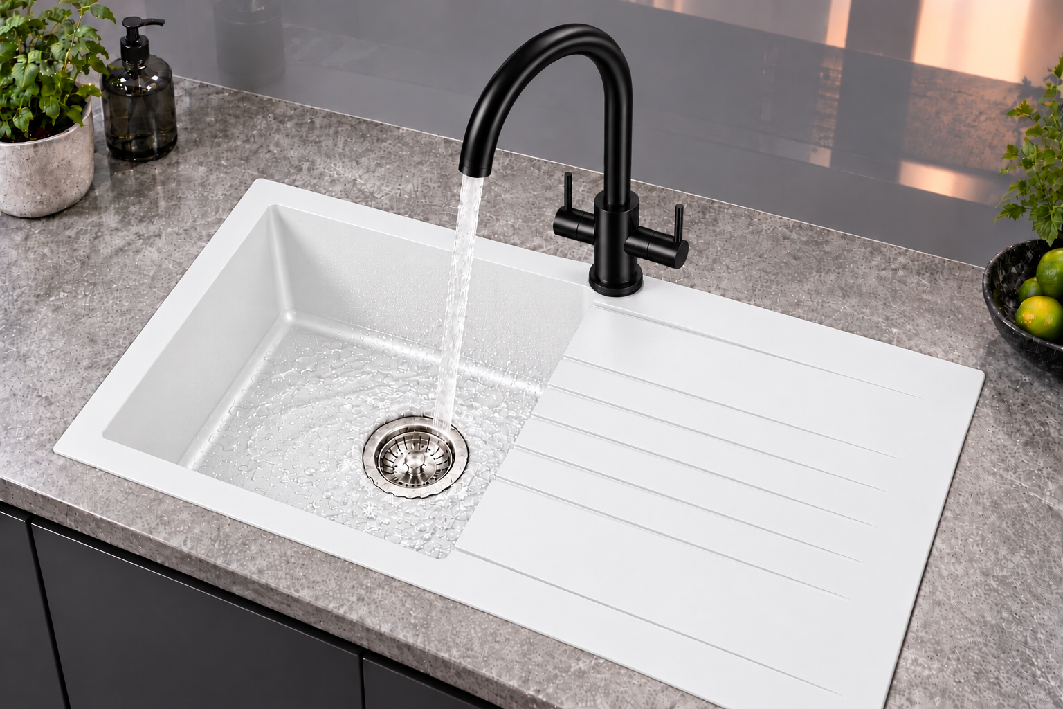 Liquida AD398MB Matt Black Swan Neck Twin Lever Mixer Tap