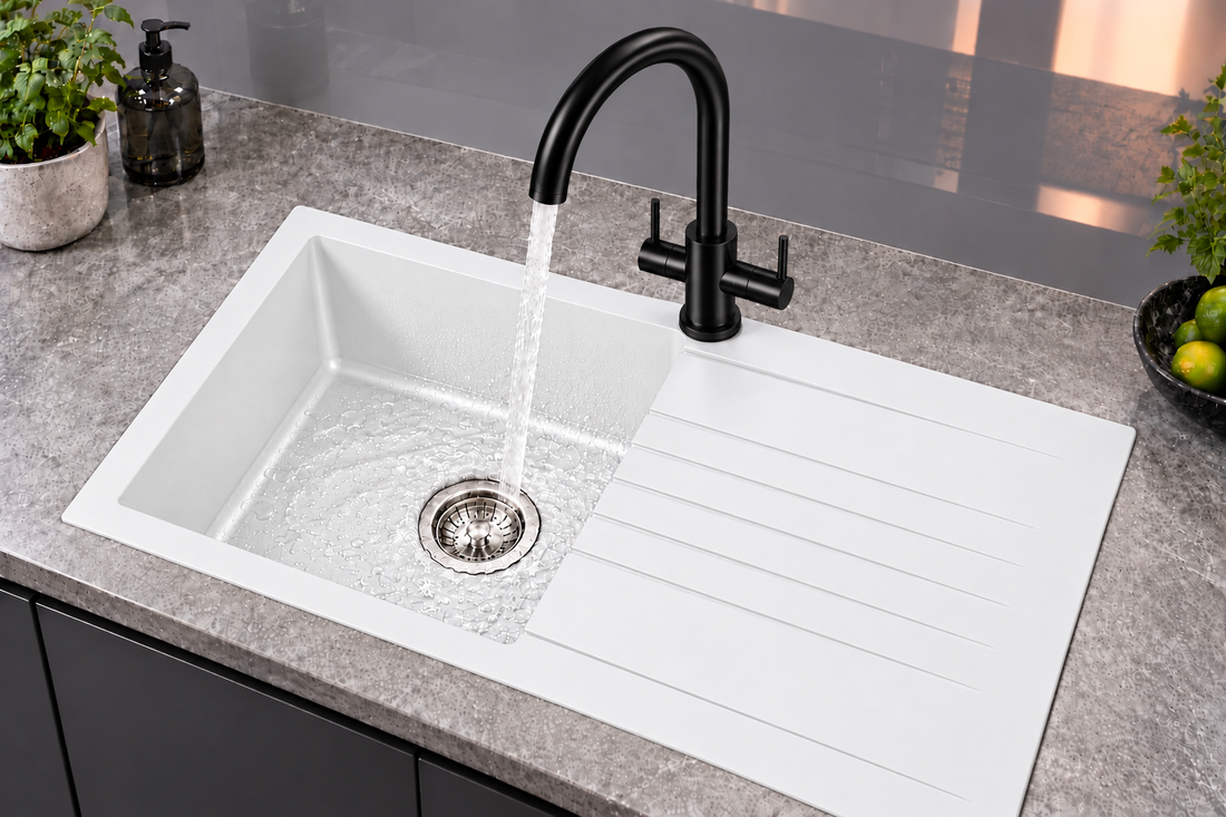 Liquida AD398MB Matt Black Swan Neck Twin Lever Mixer Tap