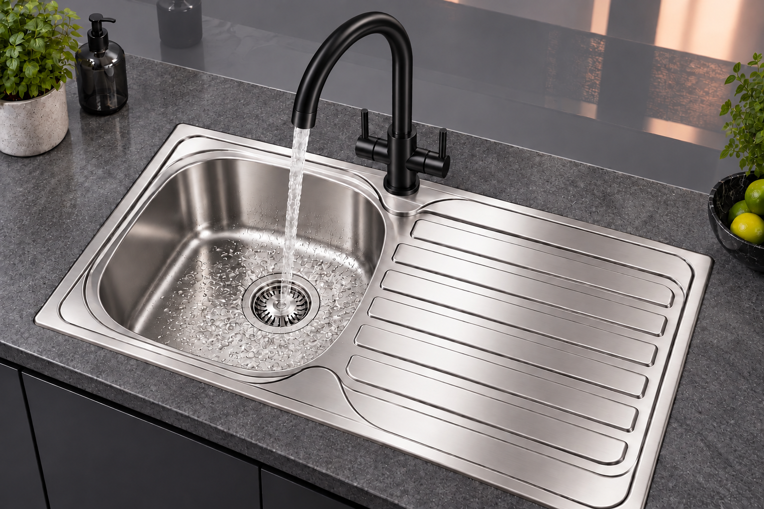Liquida AD398MB Matt Black Swan Neck Twin Lever Mixer Tap