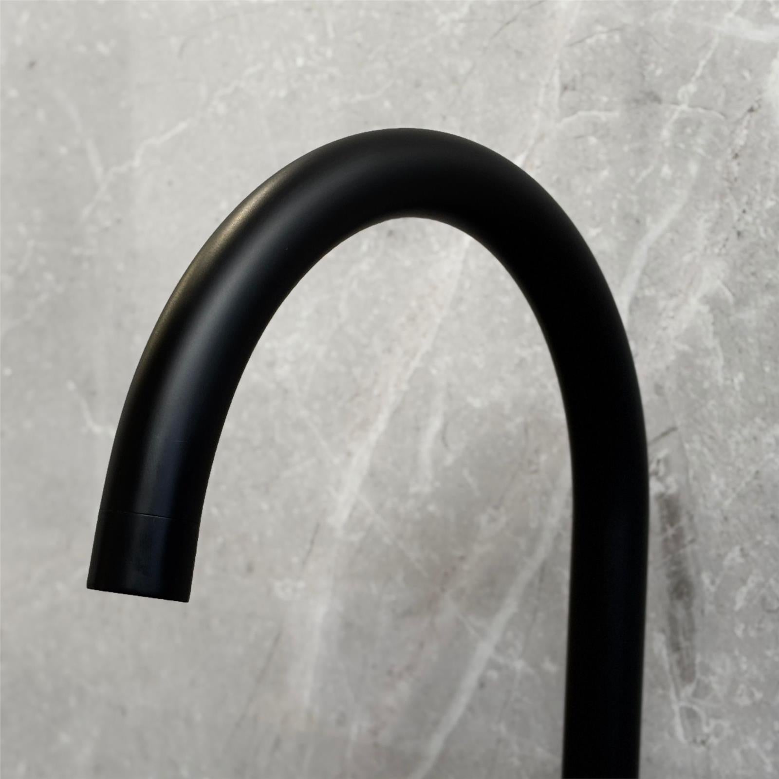 Liquida AD398MB Swan Neck Twin Lever Kitchen Mixer Tap In Matt Black