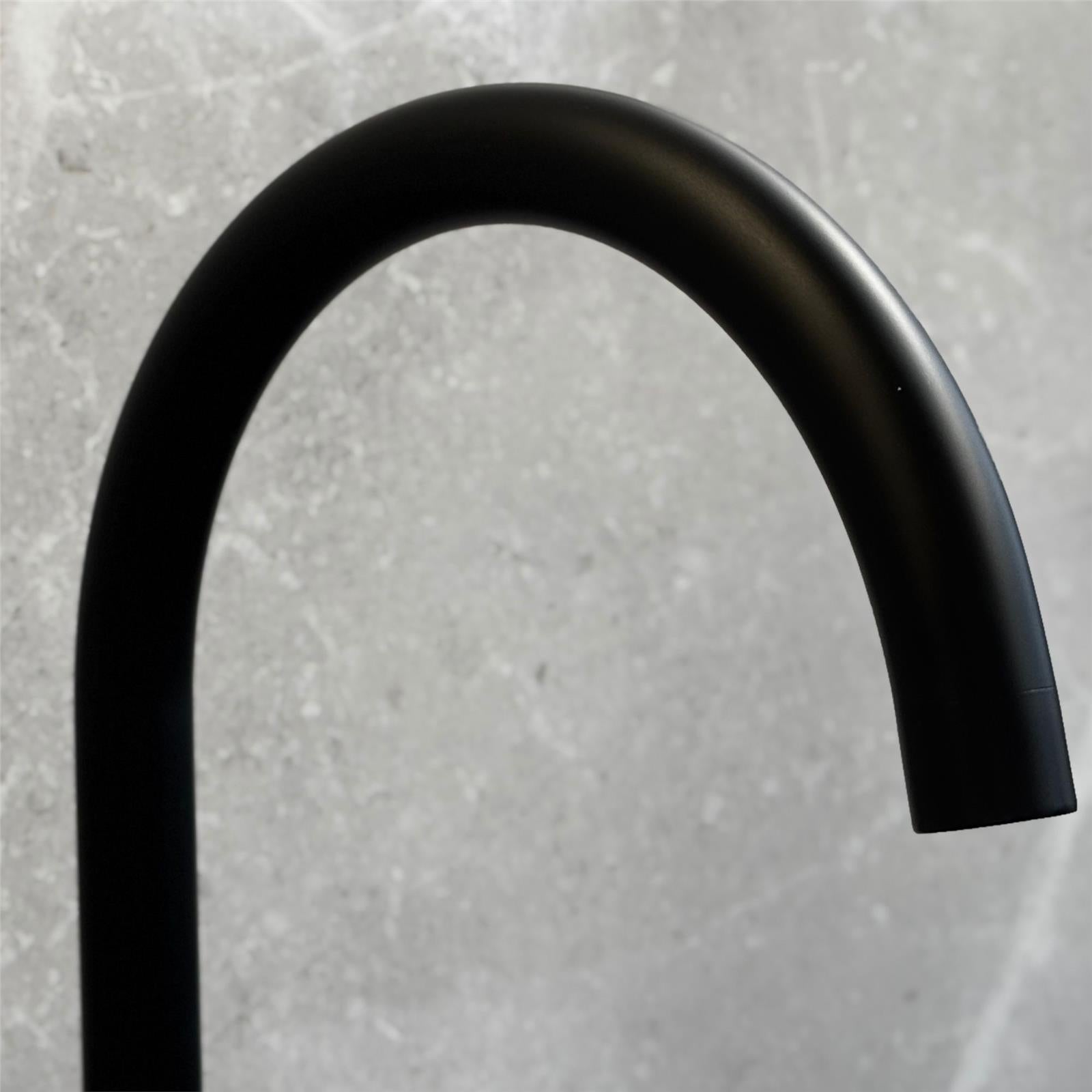 Liquida AD398MB Swan Neck Twin Lever Kitchen Mixer Tap In Matt Black