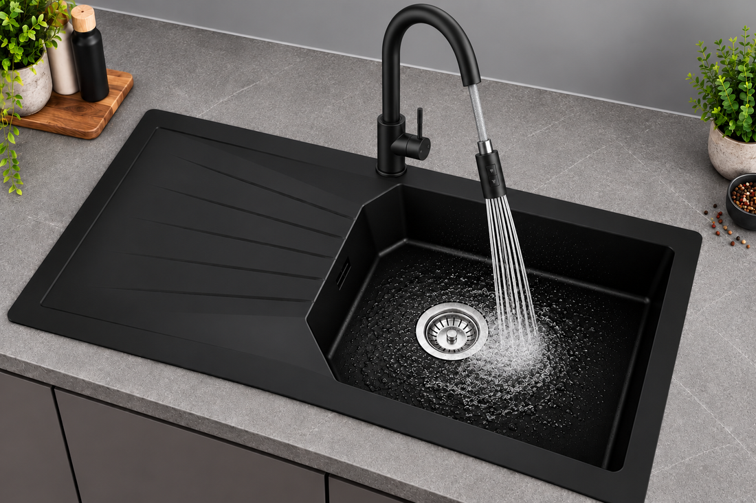 Liquida AGV100BL 1 Bowl Composite Reversible Black Kitchen Sink 1000x500mm