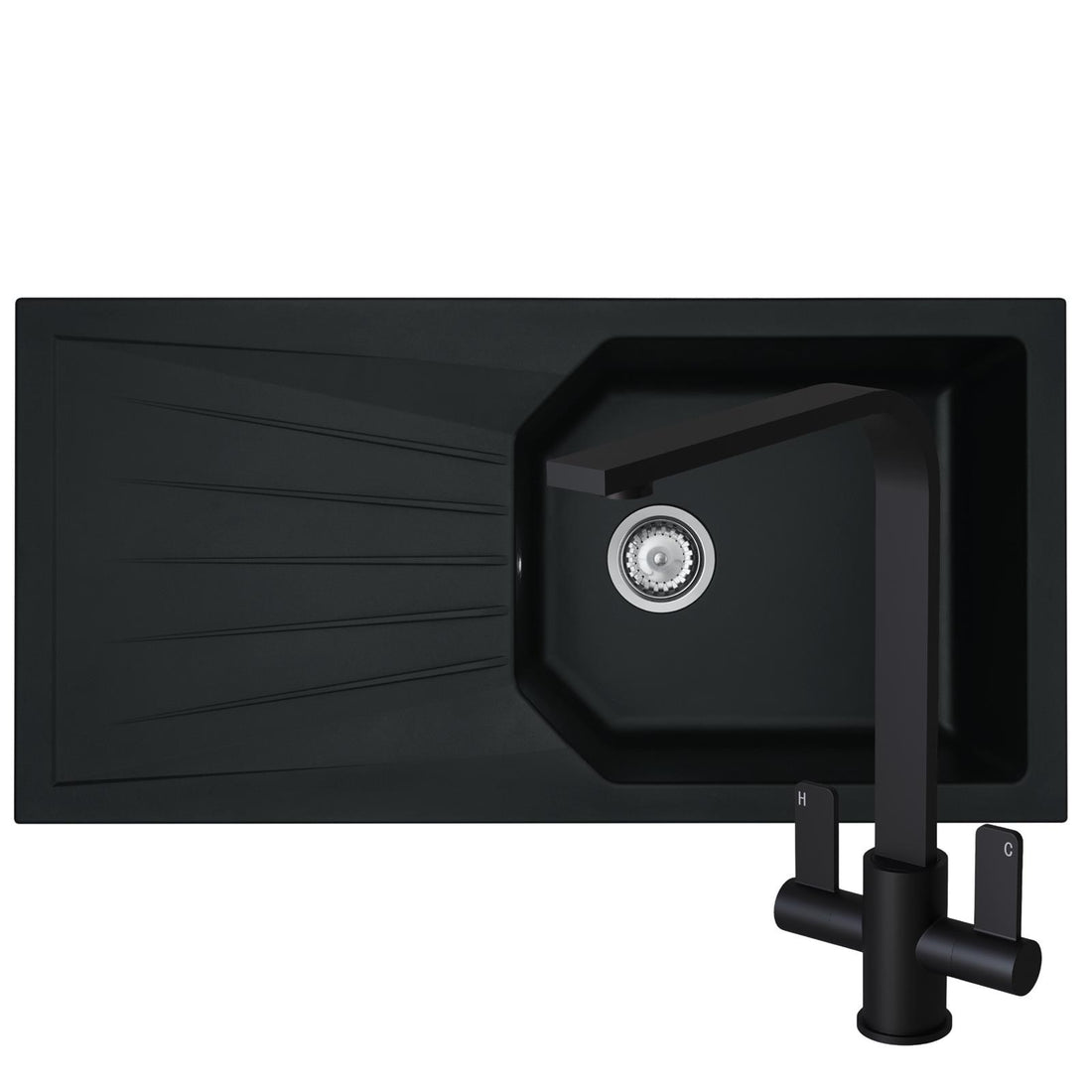 Liquida AGV100BL 1.0 Bowl Black Kitchen Sink With EB403MB Dual Lever Tap