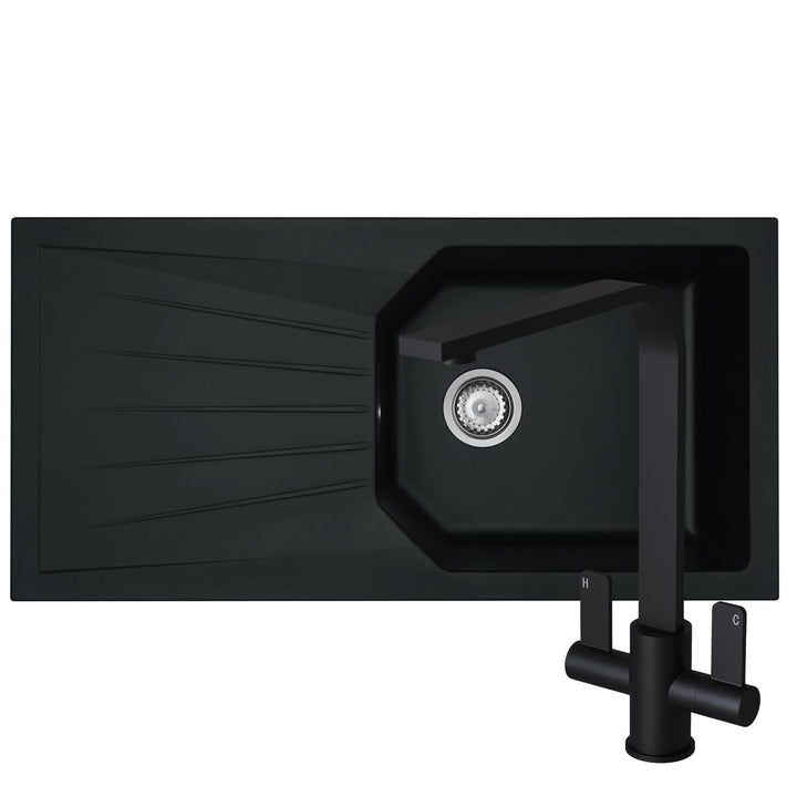 Liquida AGV100BL 1.0 Bowl Black Kitchen Sink With EB403MB Dual Lever Tap