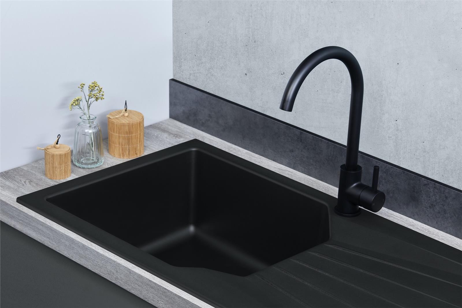 Liquida AGV100BL 1.0 Bowl Composite Reversible Black Kitchen Sink - GRADED