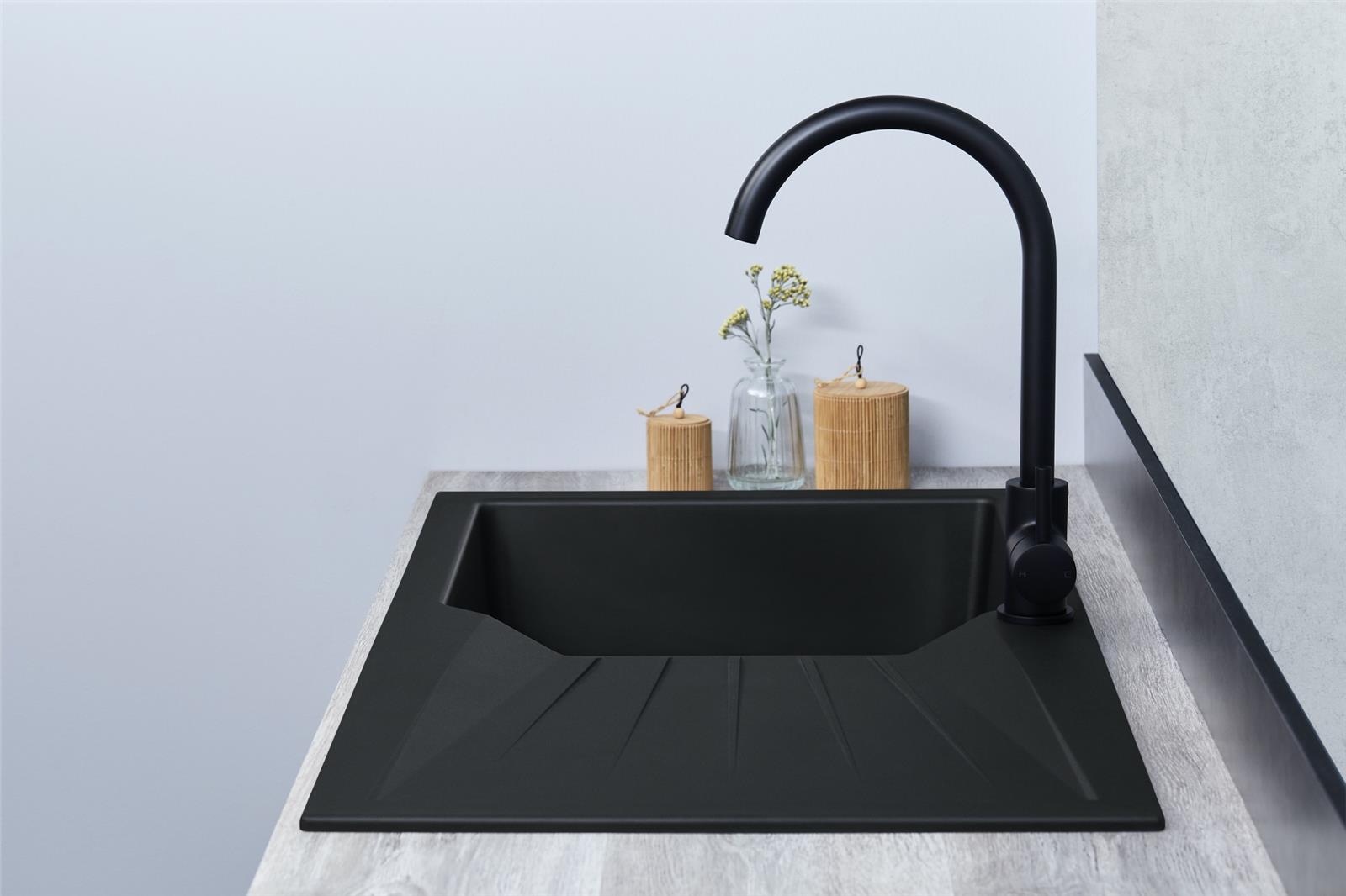 Liquida AGV100BL 1.0 Bowl Black Kitchen Sink With CT453MB Pull Out Tap