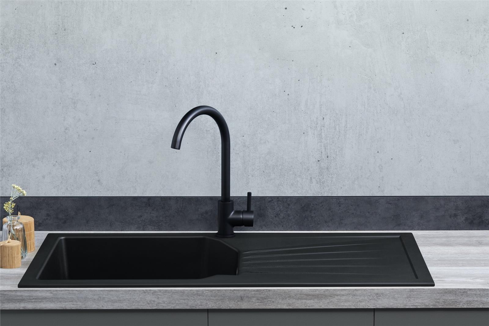 Liquida AGV100BL 1.0 Bowl Black Kitchen Sink With CT453MB Pull Out Tap