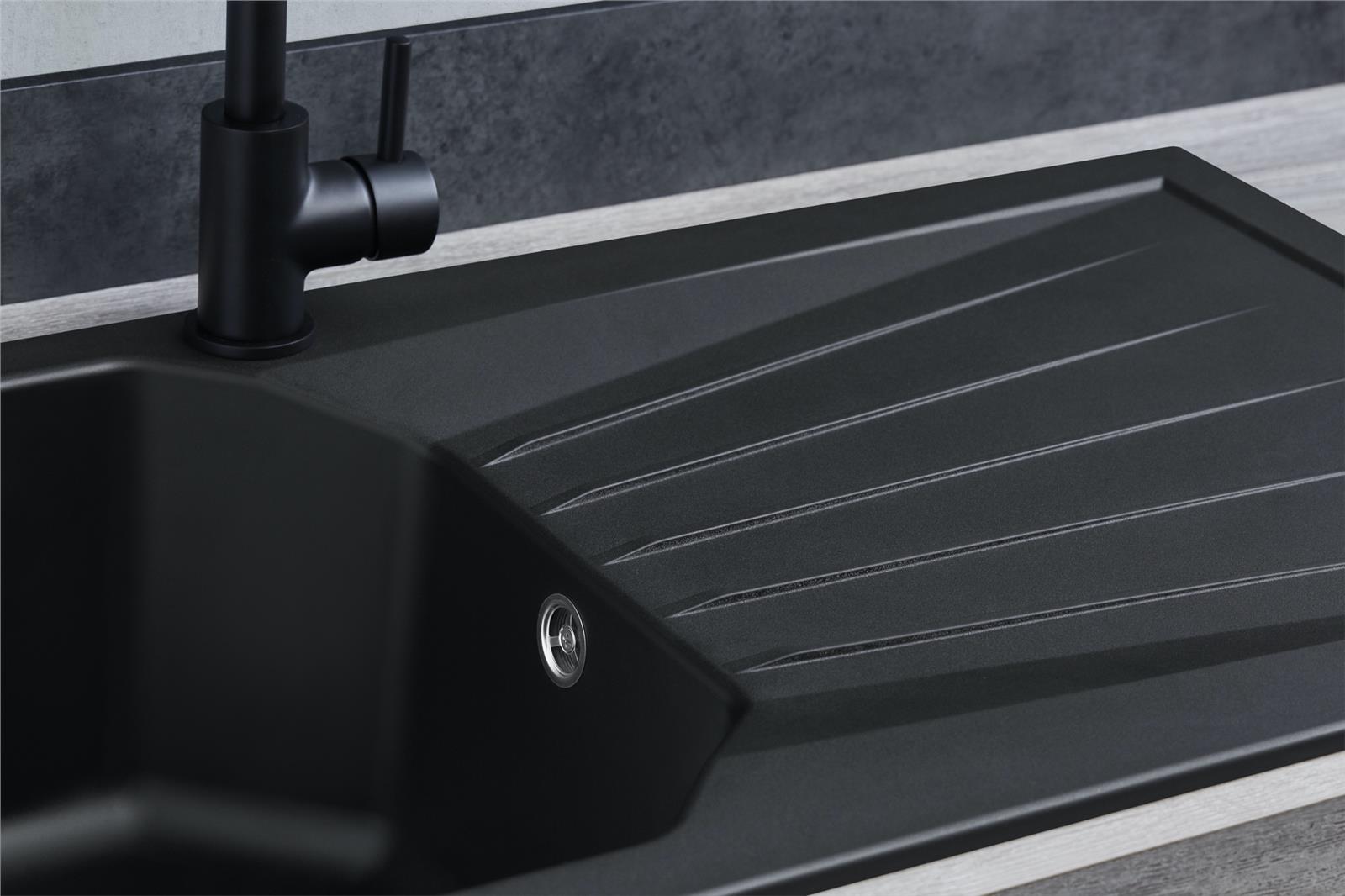 Liquida AGV100BL 1.0 Bowl Black Kitchen Sink With CT453MB Pull Out Tap