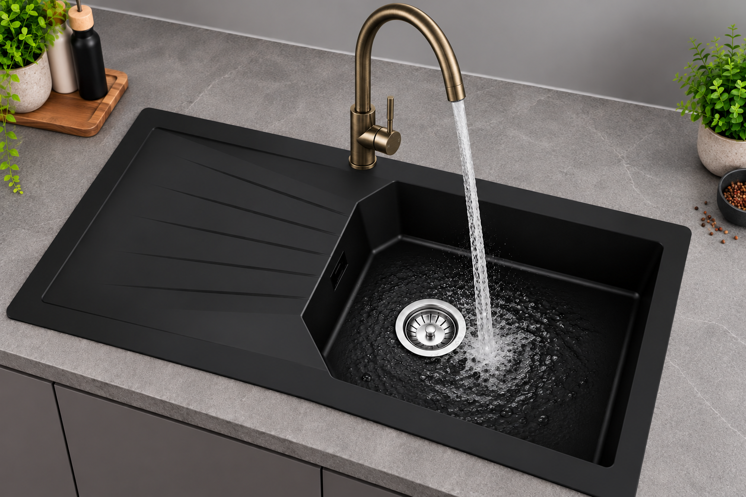 Liquida AGV100BL 1 Bowl Composite Reversible Black Kitchen Sink 1000x500mm