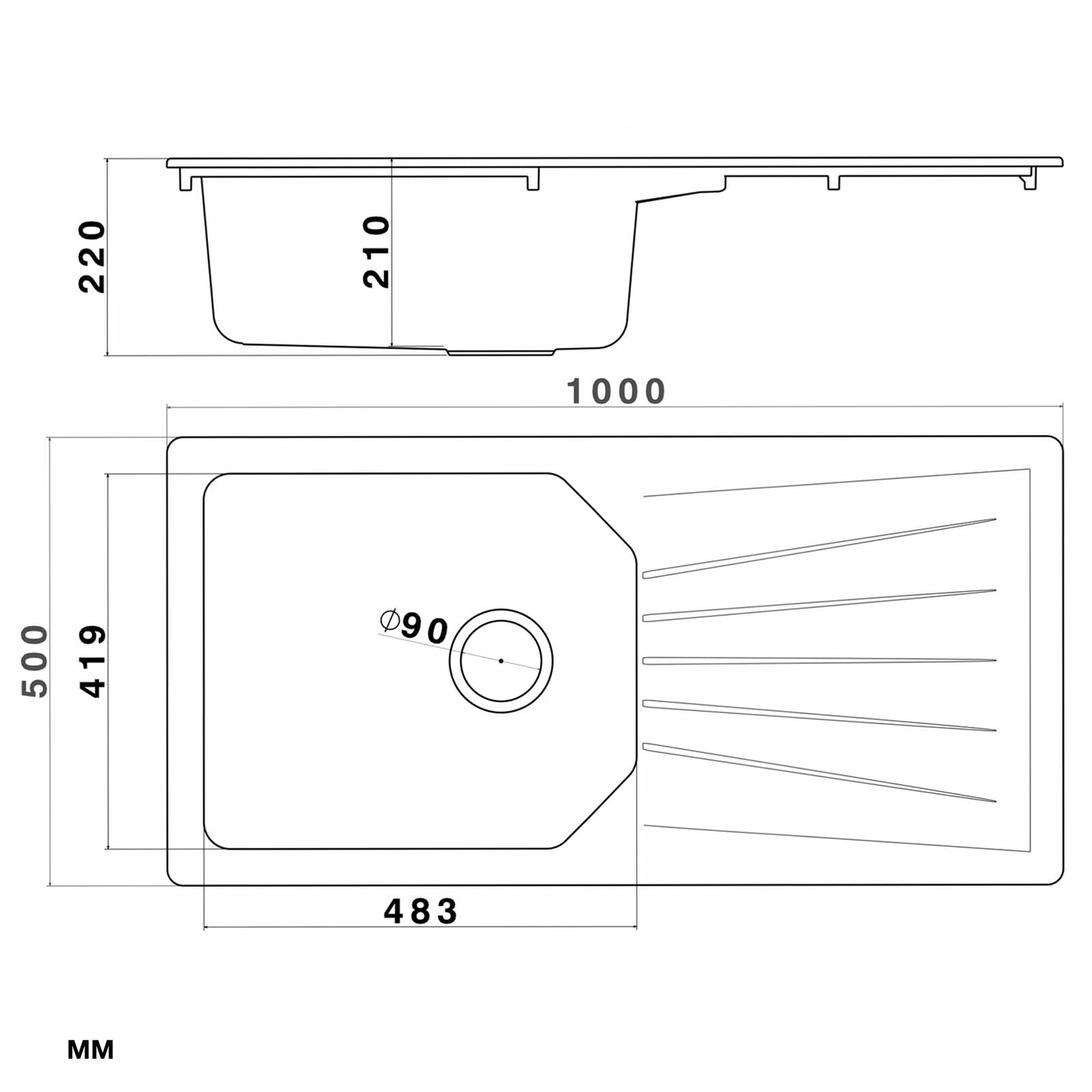 Liquida AGV100BL 1.0 Bowl Composite Reversible Black Kitchen Sink - GRADED