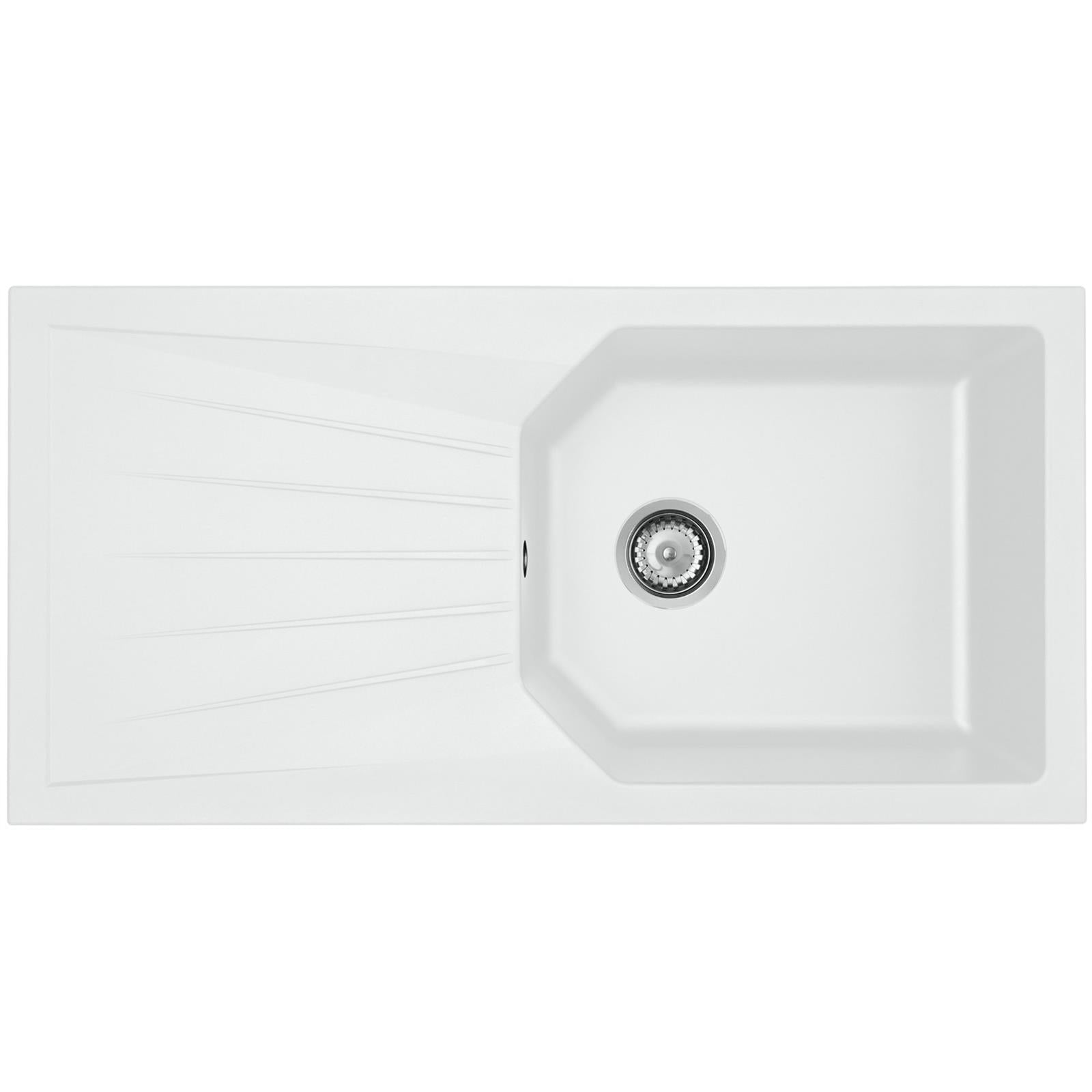 Liquida AGV100WH 1.0 Bowl Composite Reversible White Kitchen Sink And Waste Kit