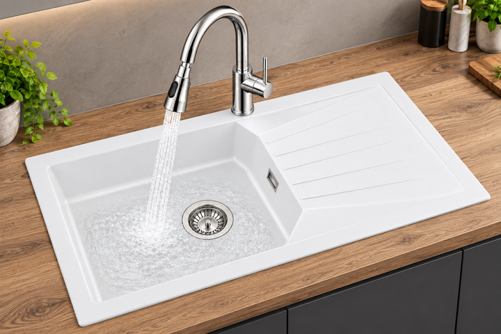 Liquida AGV100WH 1 Bowl Composite Reversible White Kitchen Sink 1000x500mm
