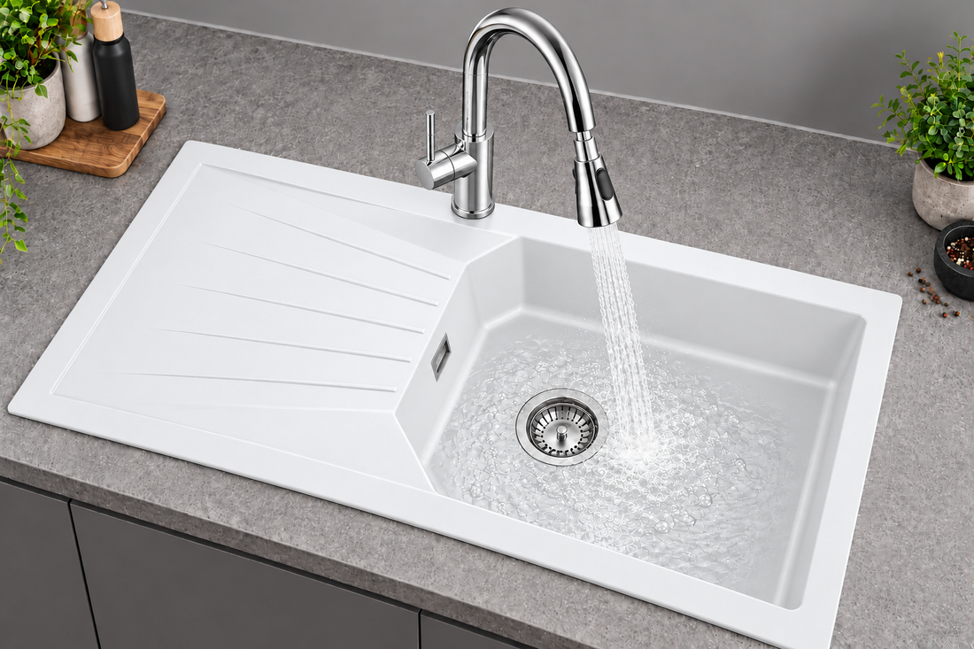 Liquida AGV100WH 1 Bowl Composite Reversible White Kitchen Sink 1000x500mm