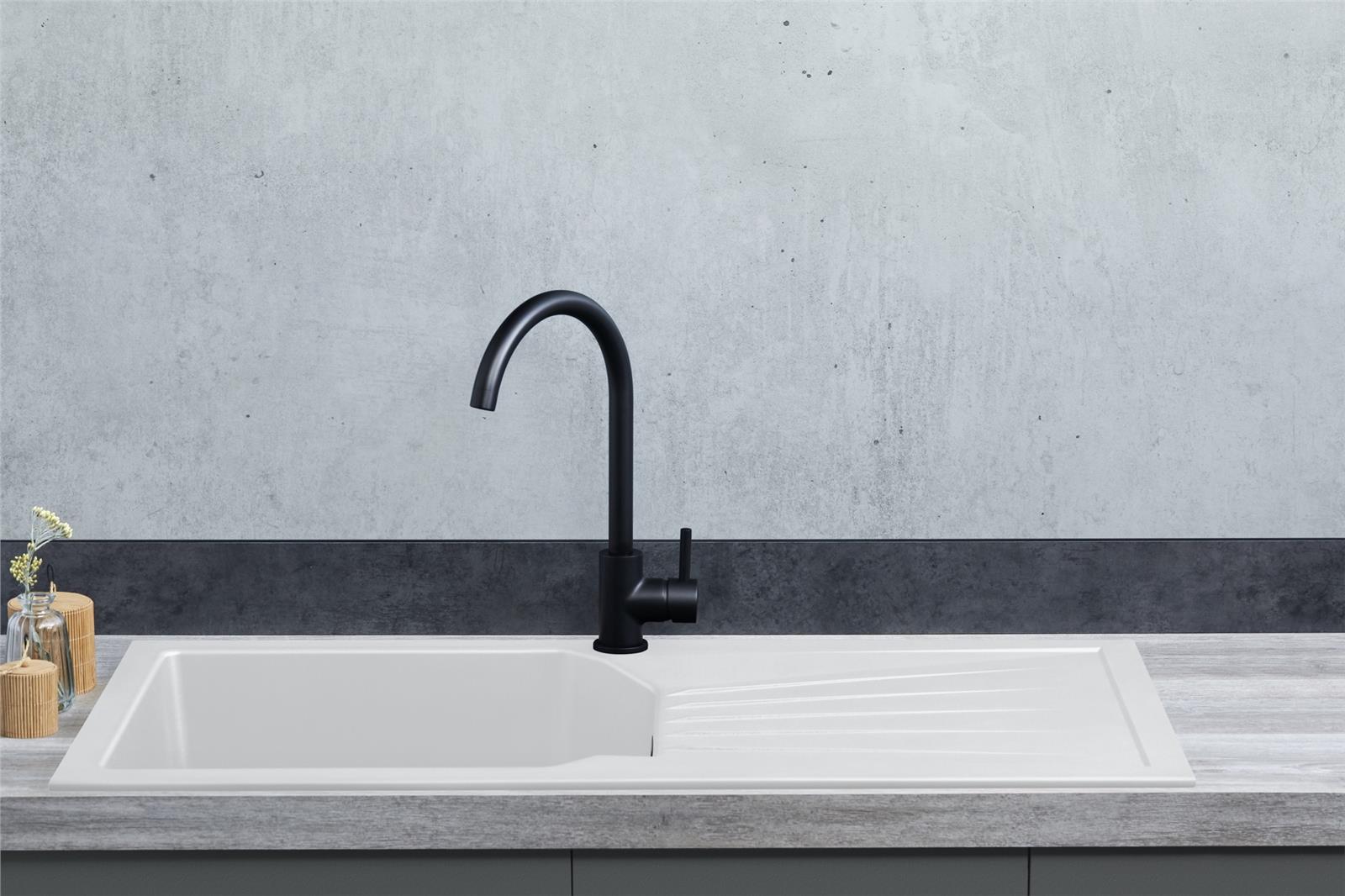 Liquida AGV100WH 1.0 Bowl Composite Reversible White Kitchen Sink And Waste Kit