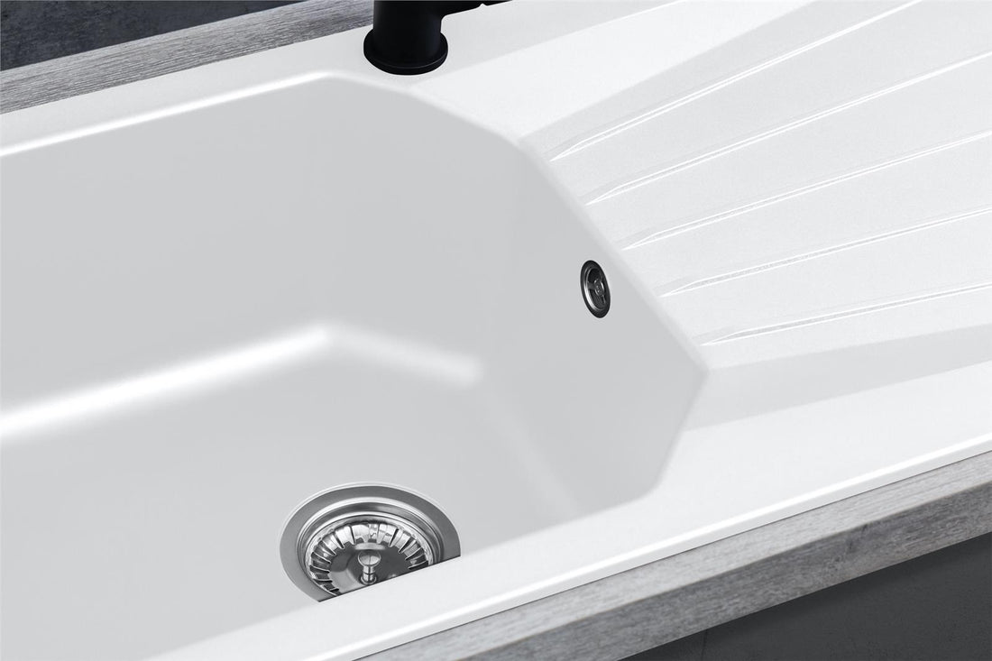 Liquida AGV100WH 1.0 Bowl Composite Reversible White Kitchen Sink And Waste Kit