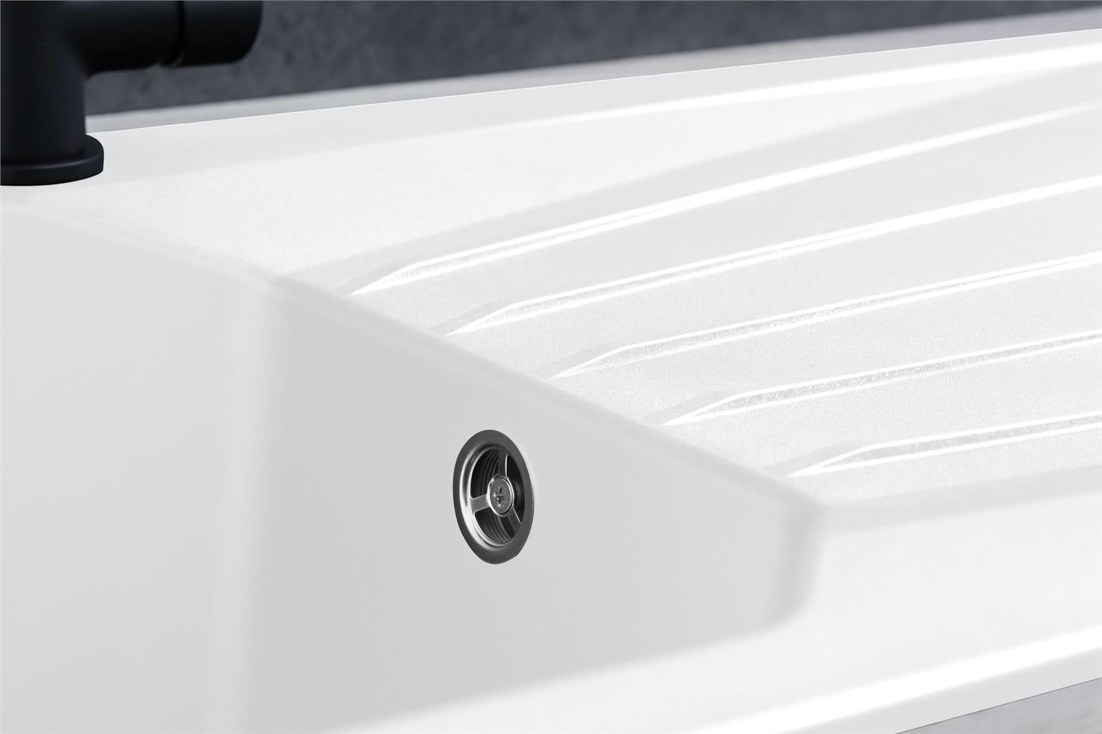 Liquida AGV100WH 1.0 Bowl Composite Reversible White Kitchen Sink And Waste Kit