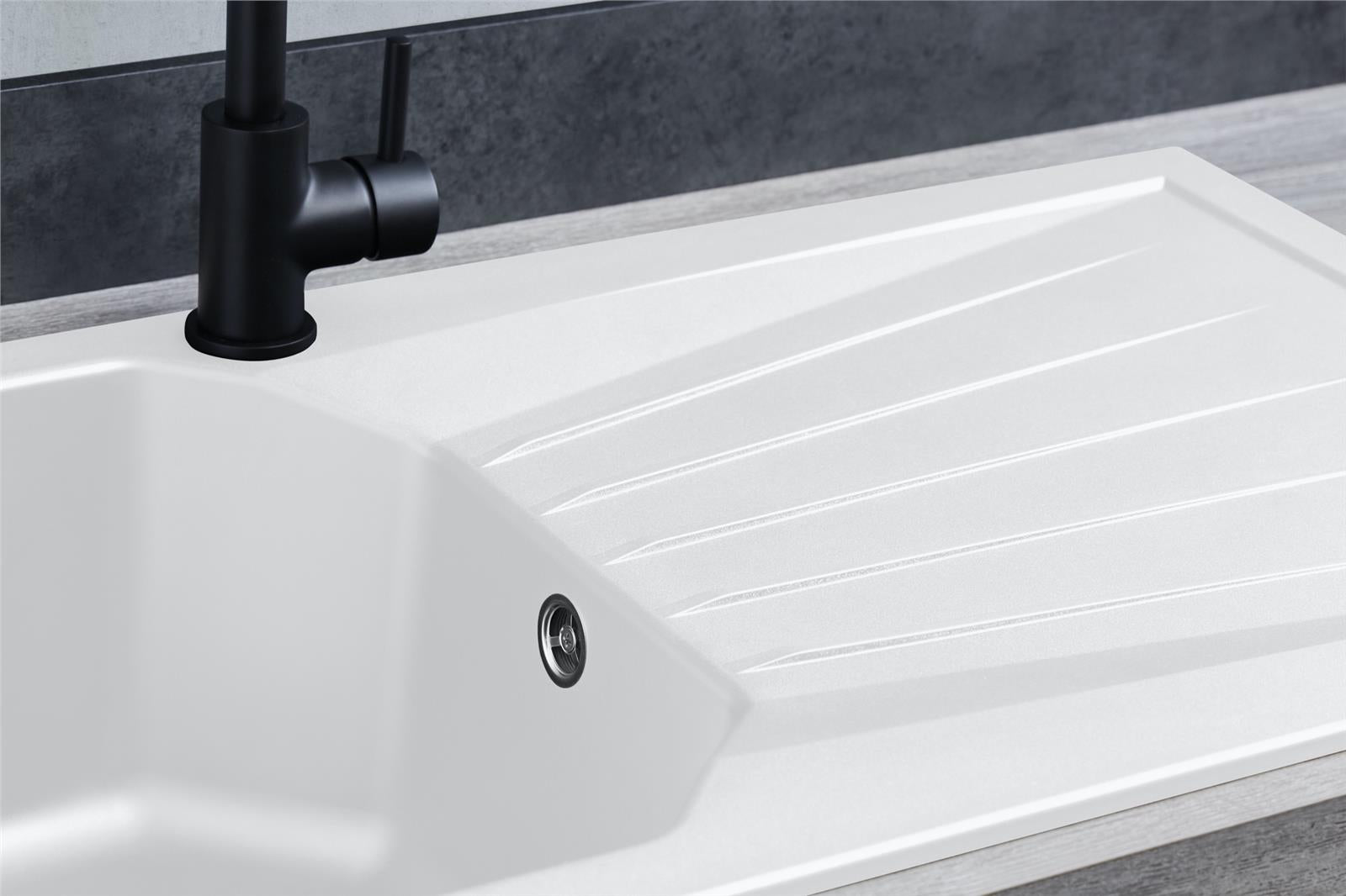 Liquida AGV100WH 1.0 Bowl Composite Reversible White Kitchen Sink And Waste Kit