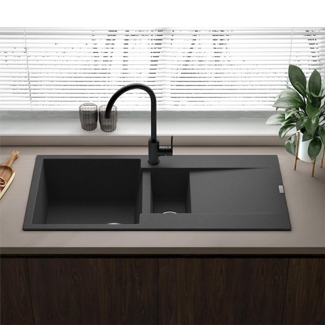 Reginox Amsterdam 15BS 1.5 Bowl Granite Reversible Inset Black Kitchen Sink