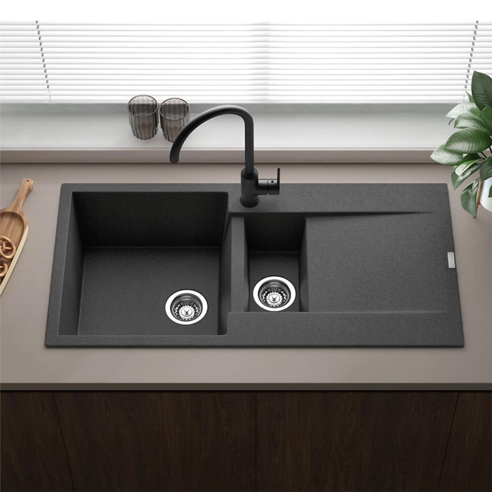 Reginox Amsterdam 15BS 1.5 Bowl Granite Reversible Inset Black Kitchen Sink