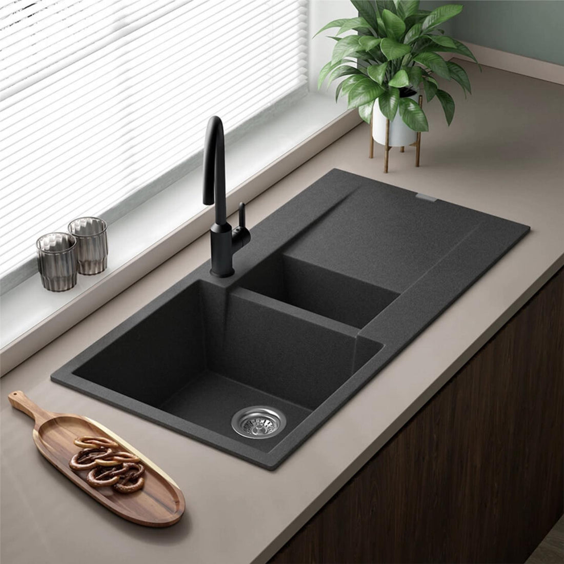 Reginox Amsterdam 15BS 1.5 Bowl Granite Reversible Inset Black Kitchen Sink