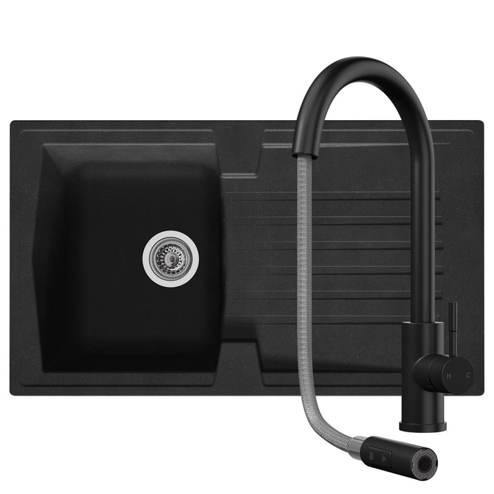 Liquida AR10BL 1.0 Bowl Composite ReversibleBlack Kitchen Sink With CT453MB Tap