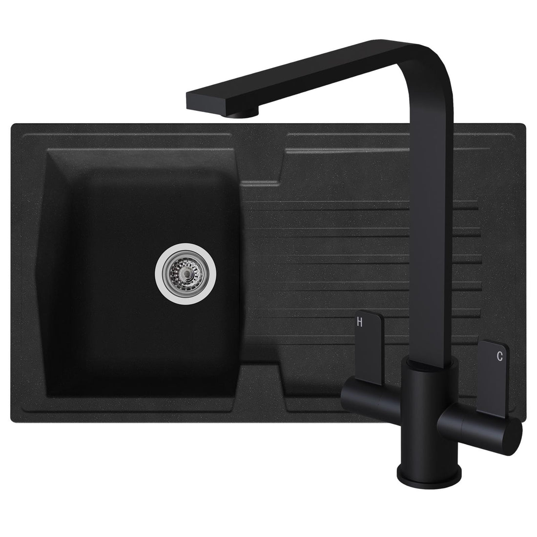Liquida AR10BL 1.0 Bowl Composite Reversible Black Kitchen Sink With EB403MB Tap