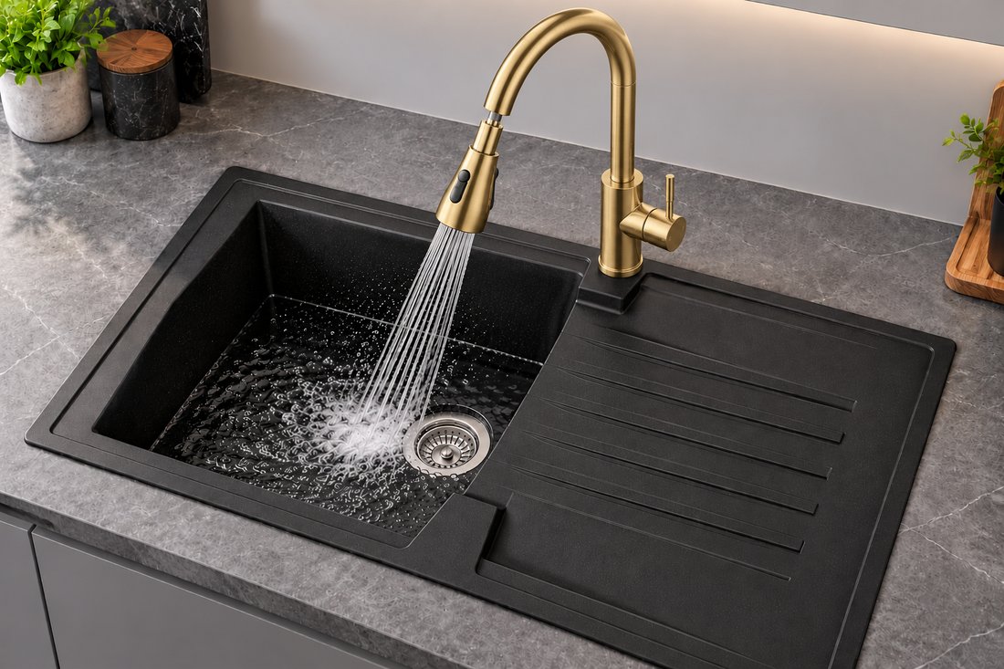 Liquida AR10BL 1.0 Bowl Composite Reversible Inset Black Kitchen Sink With Waste