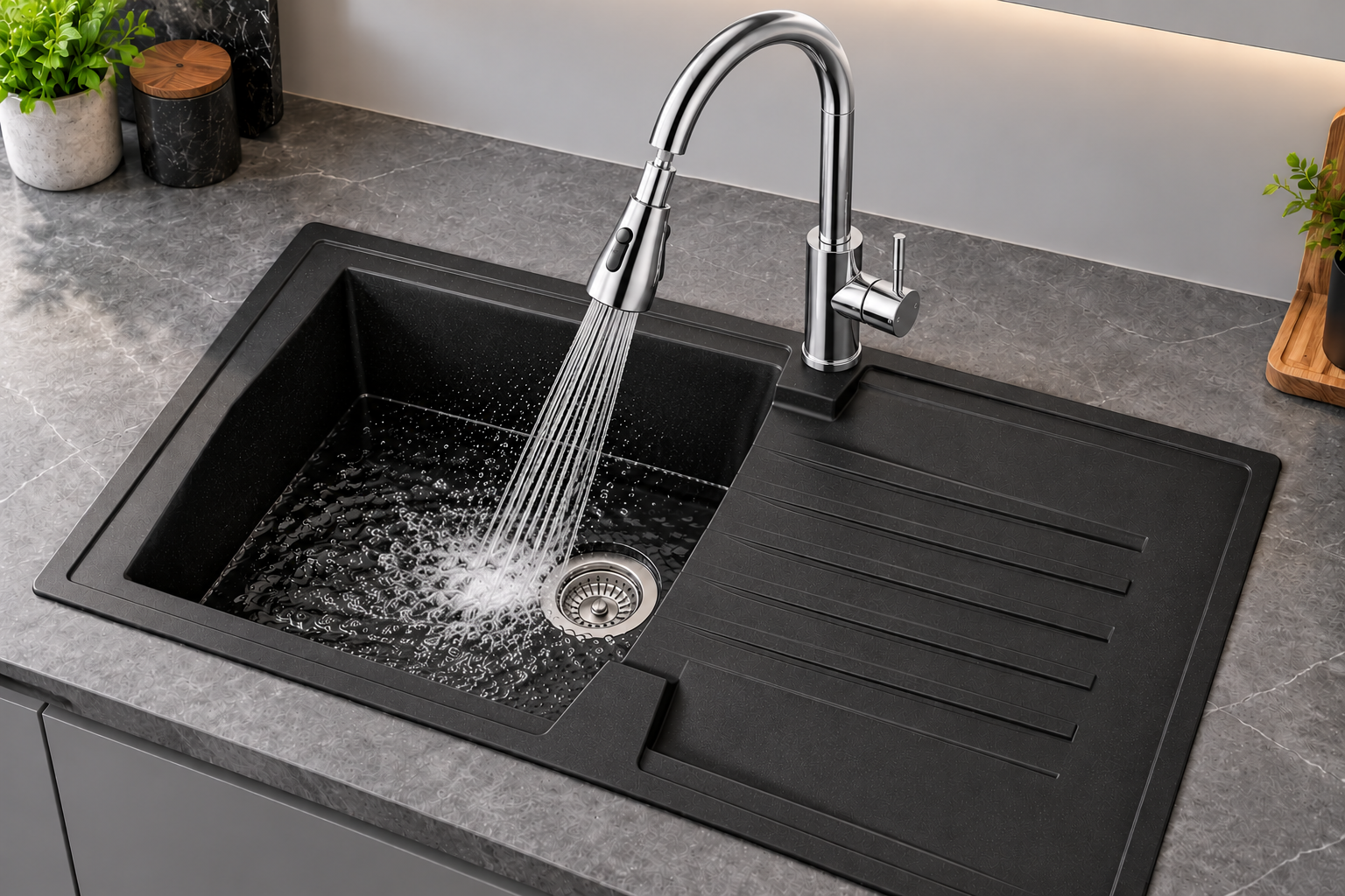 Liquida AR10BL 1.0 Bowl Composite Reversible Inset Black Kitchen Sink With Waste