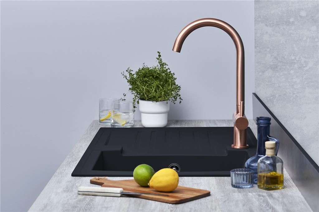 Liquida AR10BL 1.0 Bowl Composite Reversible Black Kitchen Sink With EB403MB Tap