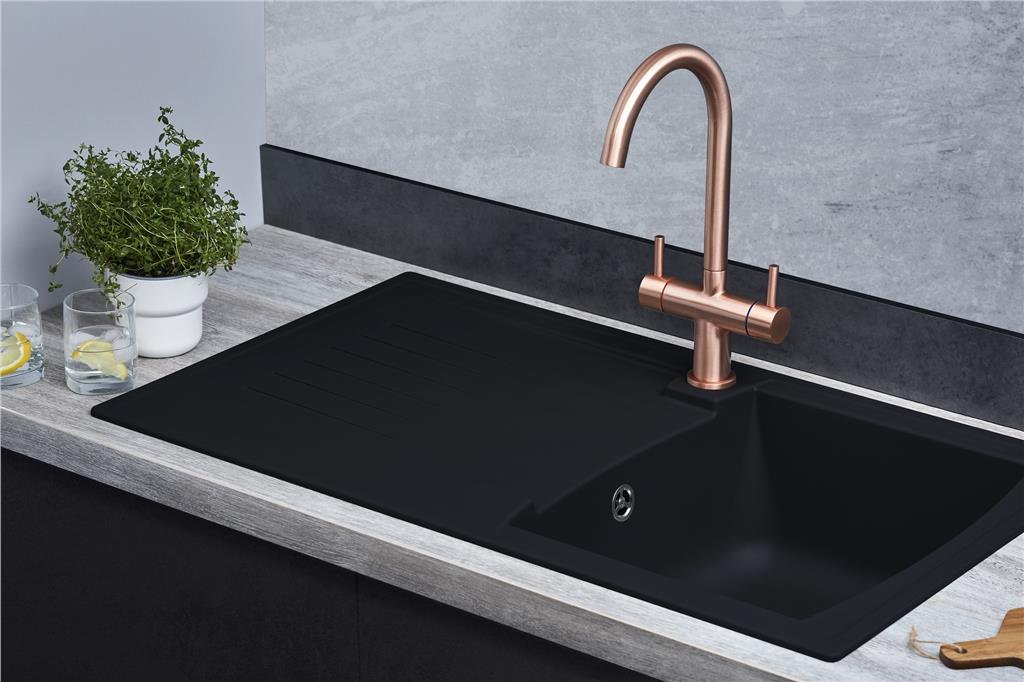 Liquida AR10BL 1.0 Bowl Reversible Black Kitchen Sink With Black Pull Out Tap
