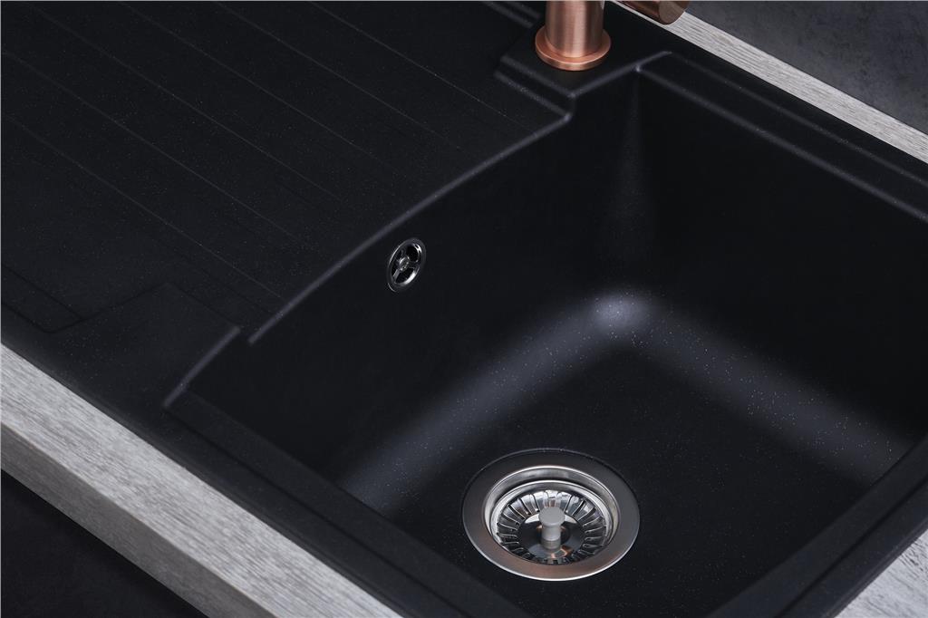 Liquida AR10BL 1.0 Bowl Black Kitchen Sink With VT65AB Antique Brass Mixer Tap