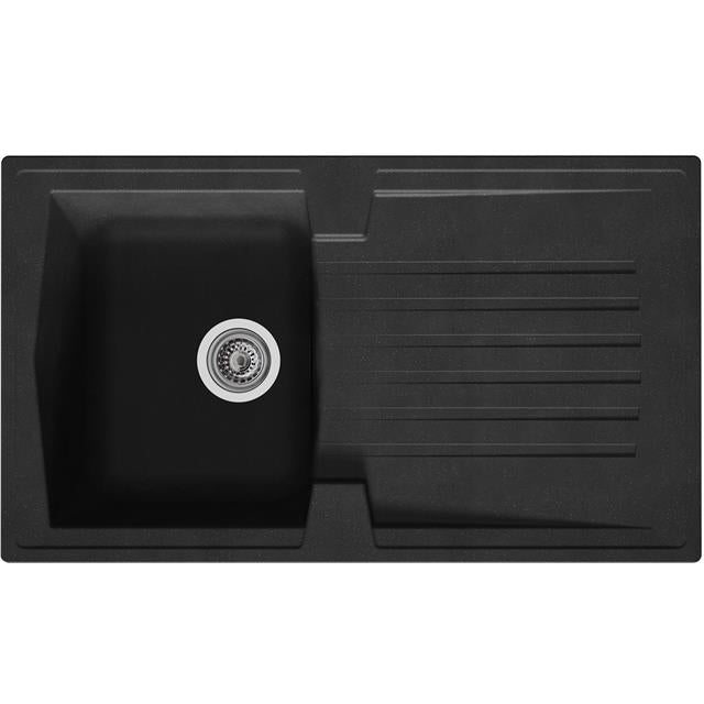 Liquida AR10BL 1.0 Bowl Black Kitchen Sink With VT65AB Antique Brass Mixer Tap